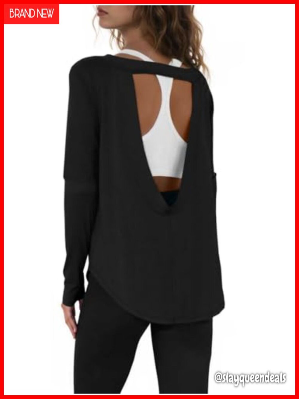 Womens Long Sleeve Workout Shirt Open Back Gym Yoga Athletic Top